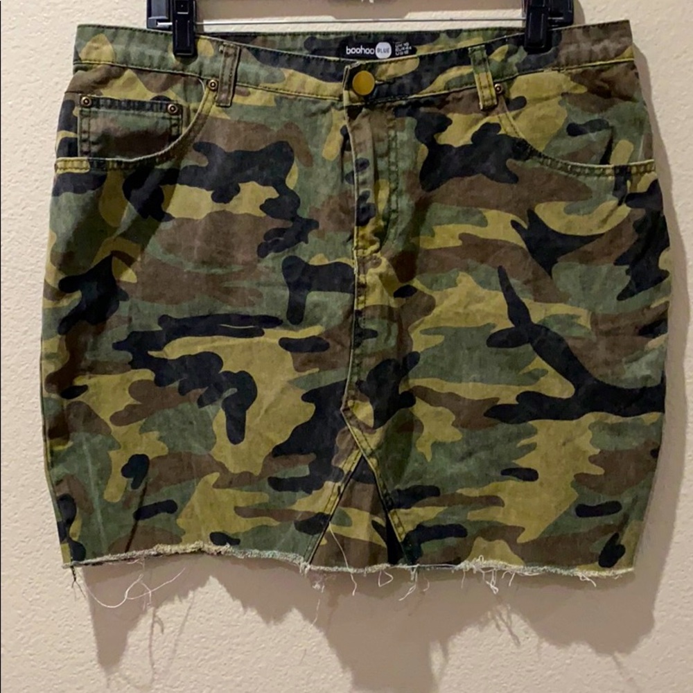 Distressed Camo Denim Skirt